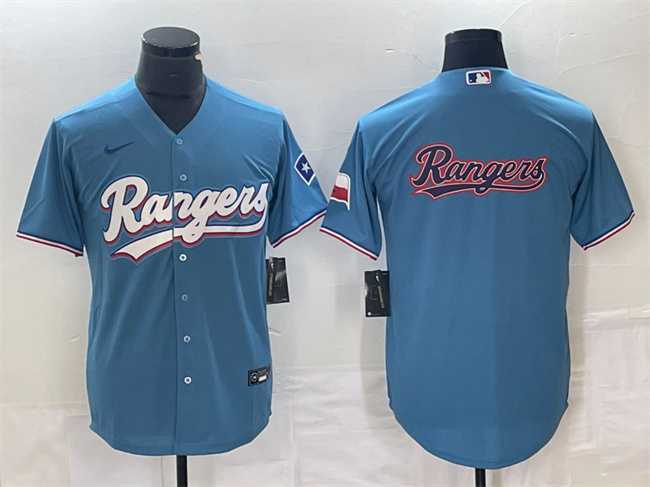 Men%27s Texas Rangers Blue Team Big Logo With Patch Cool Base Stitched Baseball Jersey->texas rangers->MLB Jersey